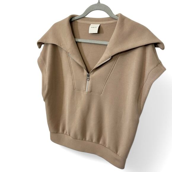 Varley Dexter Half Zip Sweat Top Taupe Neutral Athleisure Cape Collar Medium - Picture 4 of 16